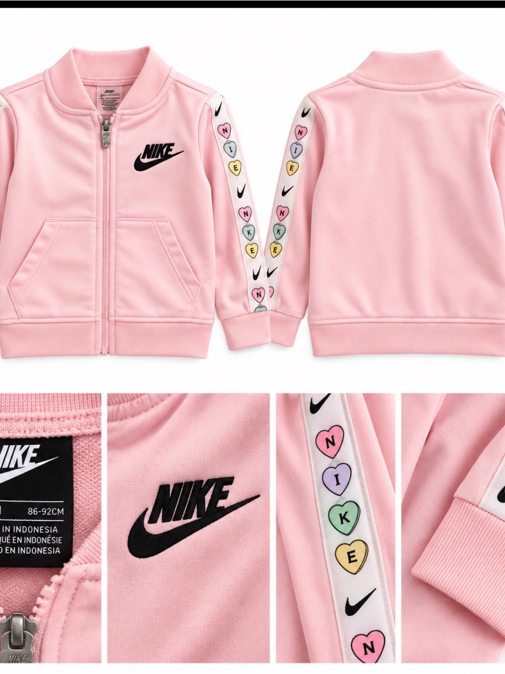 Nike Pink Kids' Heart Stripe Zip-Up Hoodie